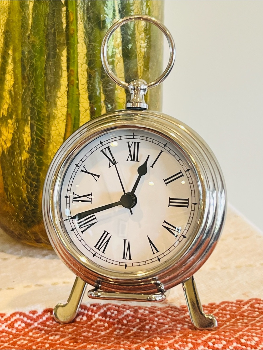 Pottery Barn Silver Pocket Watch Table Clock Roman Numerals